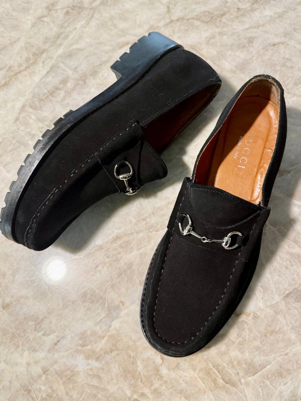 Vintage Gucci Black Suede Horsebit Loafers 9.5